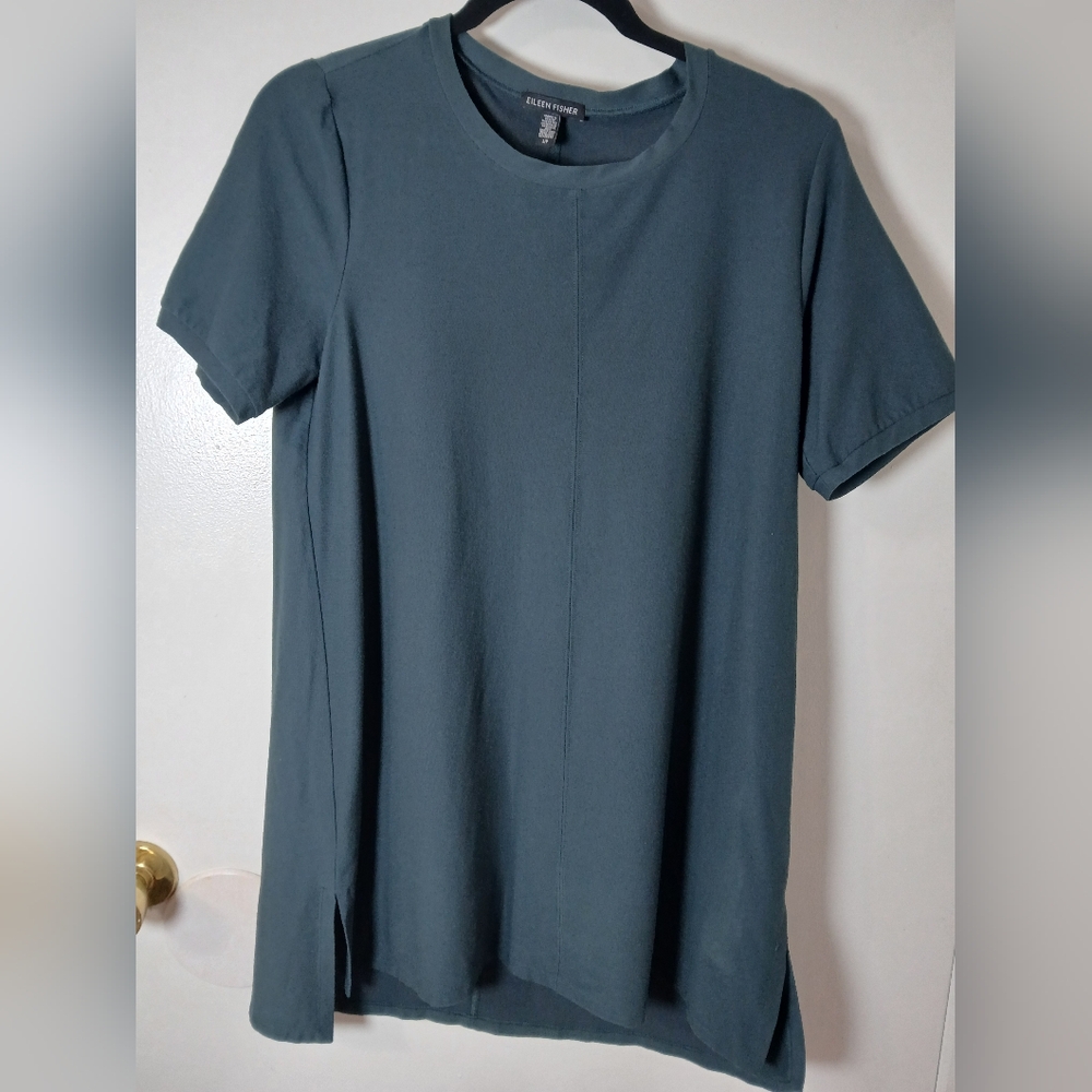 Eileen Fisher Washable Crepe Tunic‎ in Forest Green Size Small